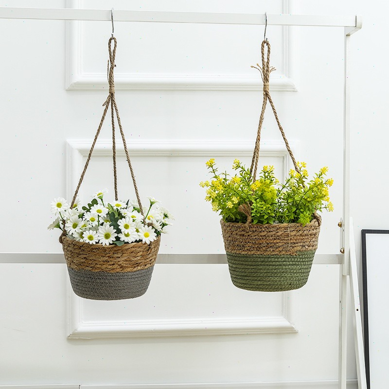 짚으로 만든 걸이형 바구니 화분, 삼베로 짠 꽃바구니, - Spider Plant Hanging 리뷰 및 가격